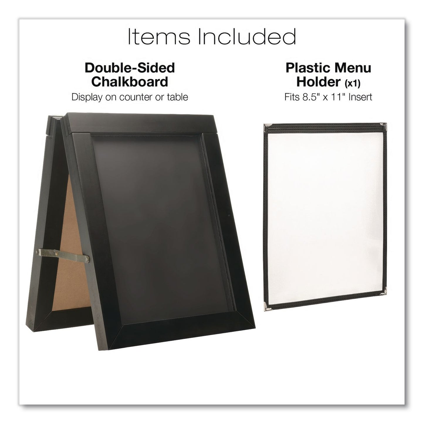 Excello Global Products® Double Sided A-Frame Chalkboard and Menu Holder, Black/Clear 8.5 x 11 Surface, Black Frame, 11 x 14 (GPUMENUAFRAME)