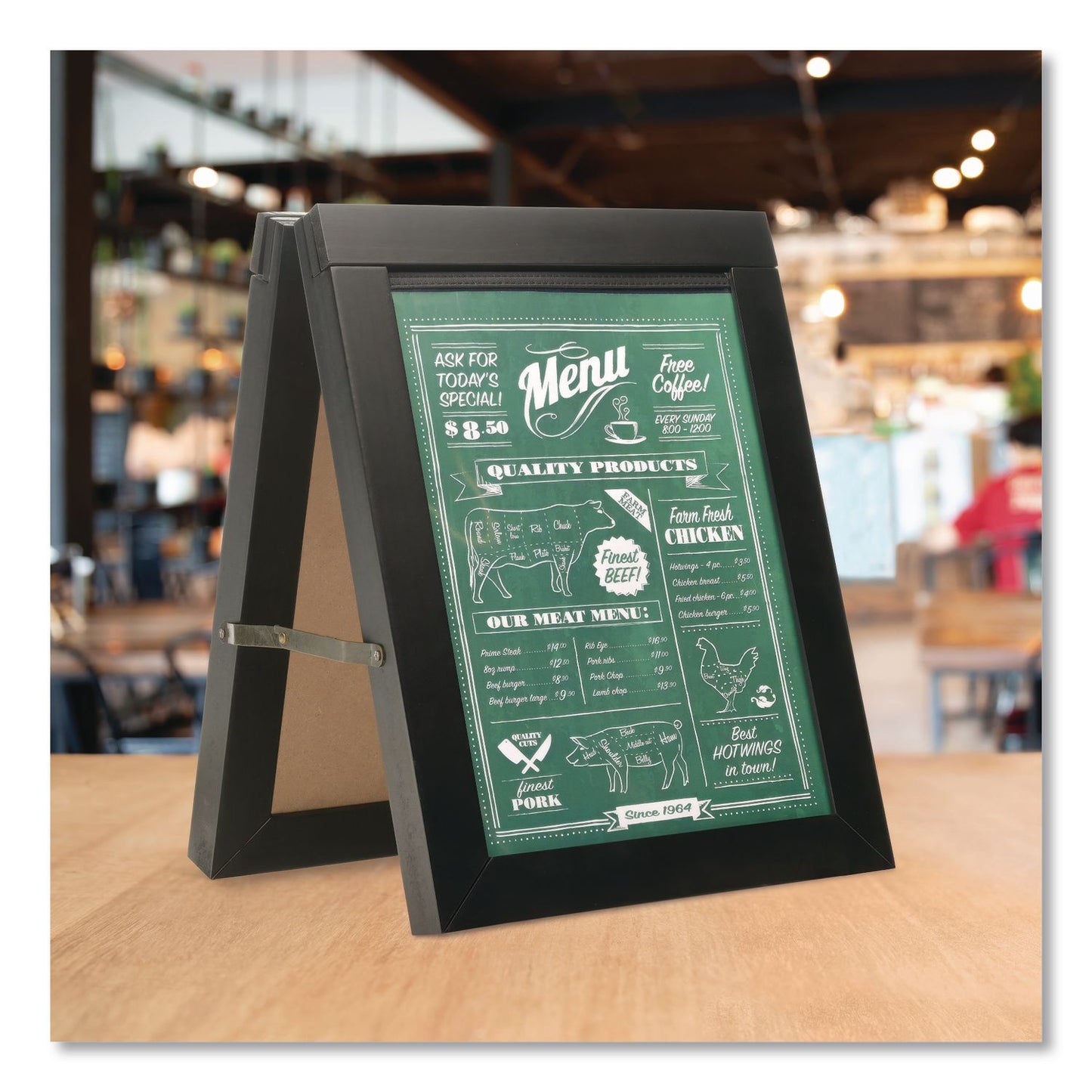 Excello Global Products® Double Sided A-Frame Chalkboard and Menu Holder, Black/Clear 8.5 x 11 Surface, Black Frame, 11 x 14 (GPUMENUAFRAME)
