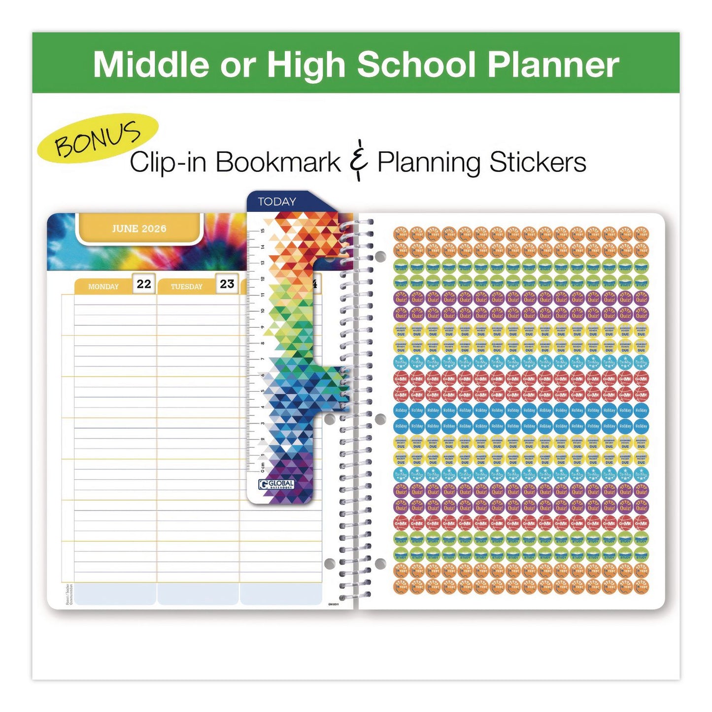 Global Printed Products Rainbow Silhouette Middle/High School Student Planner, 11-Months: Seven-Subject Day, Multicolor Cover, 11 x 8.5, 2025 to 2026 (GPUNAD26SM85111)