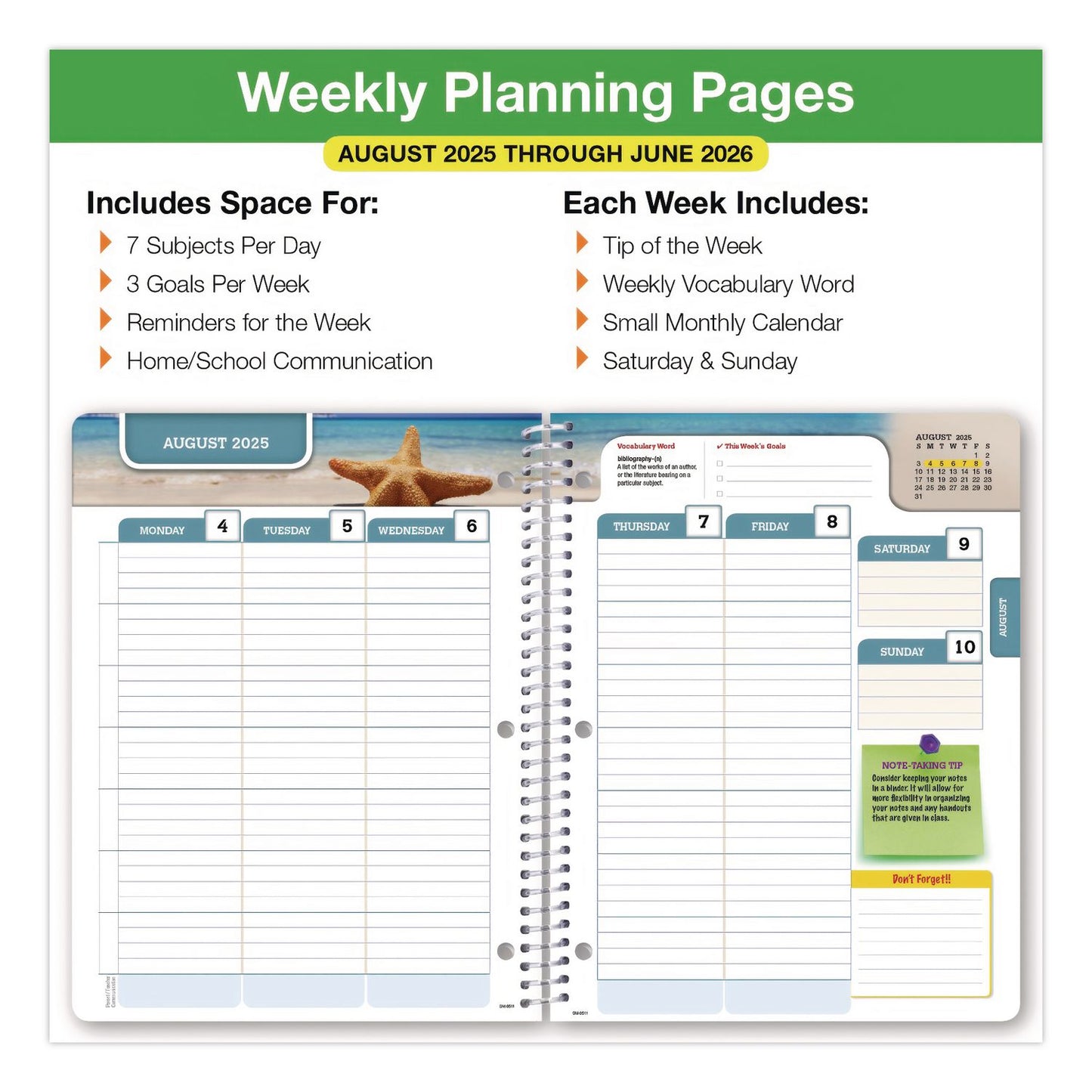 Global Printed Products Rainbow Silhouette Middle/High School Student Planner, 11-Months: Seven-Subject Day, Multicolor Cover, 11 x 8.5, 2025 to 2026 (GPUNAD26SM85111)