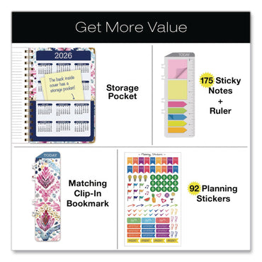 Global Printed Products Boho Ikat Academic Year Weekly/Monthly Planner, Floral Artwork, 8 x 5.5, Multicolor Cover, 14-Month: June 2025 to July 2026 (GPUNAD265883)