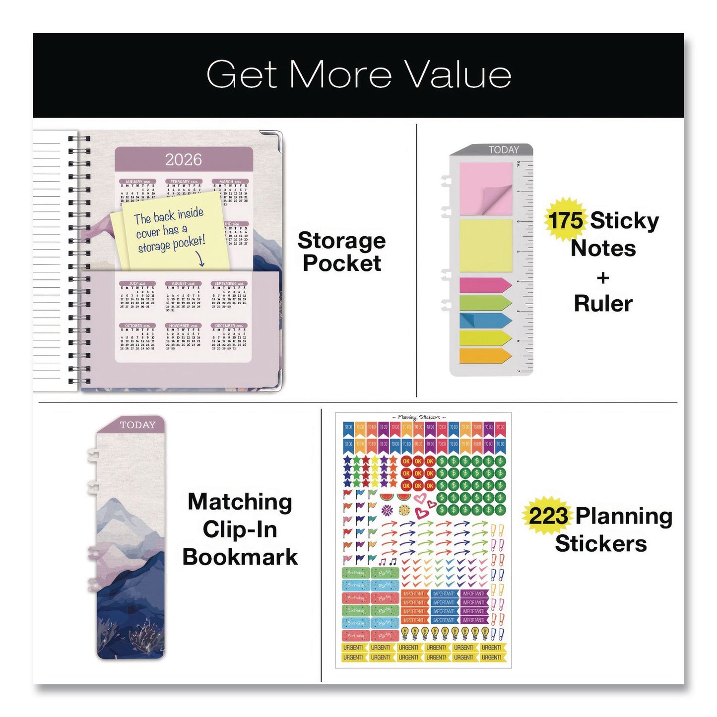 Global Printed Products Pastel Mountains Academic Year Weekly/Monthly Planner, 11 x 8.5, Multicolor Cover, 14-Month: June 2025 to July 2026 (GPUNAD26851160)