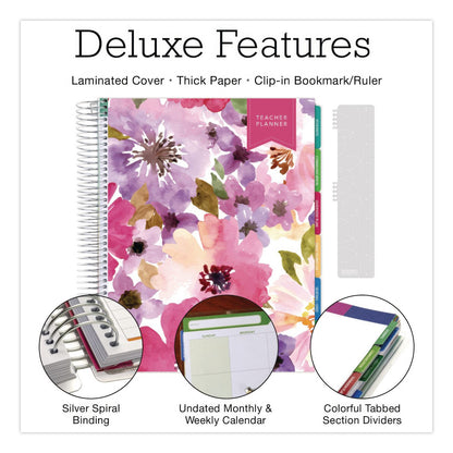 Global Printed Products Deluxe Spring Floral Undated Weekly/Monthly Teacher's Lesson Planner, 7 Classes, Multicolor Cover, 11 x 8.5, 52-Week Span (GPUNADUNDTP30)