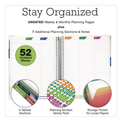 Global Printed Products Deluxe Spring Floral Undated Weekly/Monthly Teacher's Lesson Planner, 7 Classes, Multicolor Cover, 11 x 8.5, 52-Week Span (GPUNADUNDTP30)