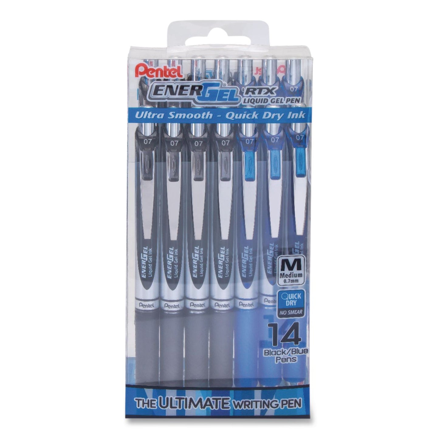 Pentel® EnerGel RTX Gel Pen, Retractable, Medium 0.7 mm, Assorted Ink and Barrel Colors, 14/Pack (PENBL77PC14AC)