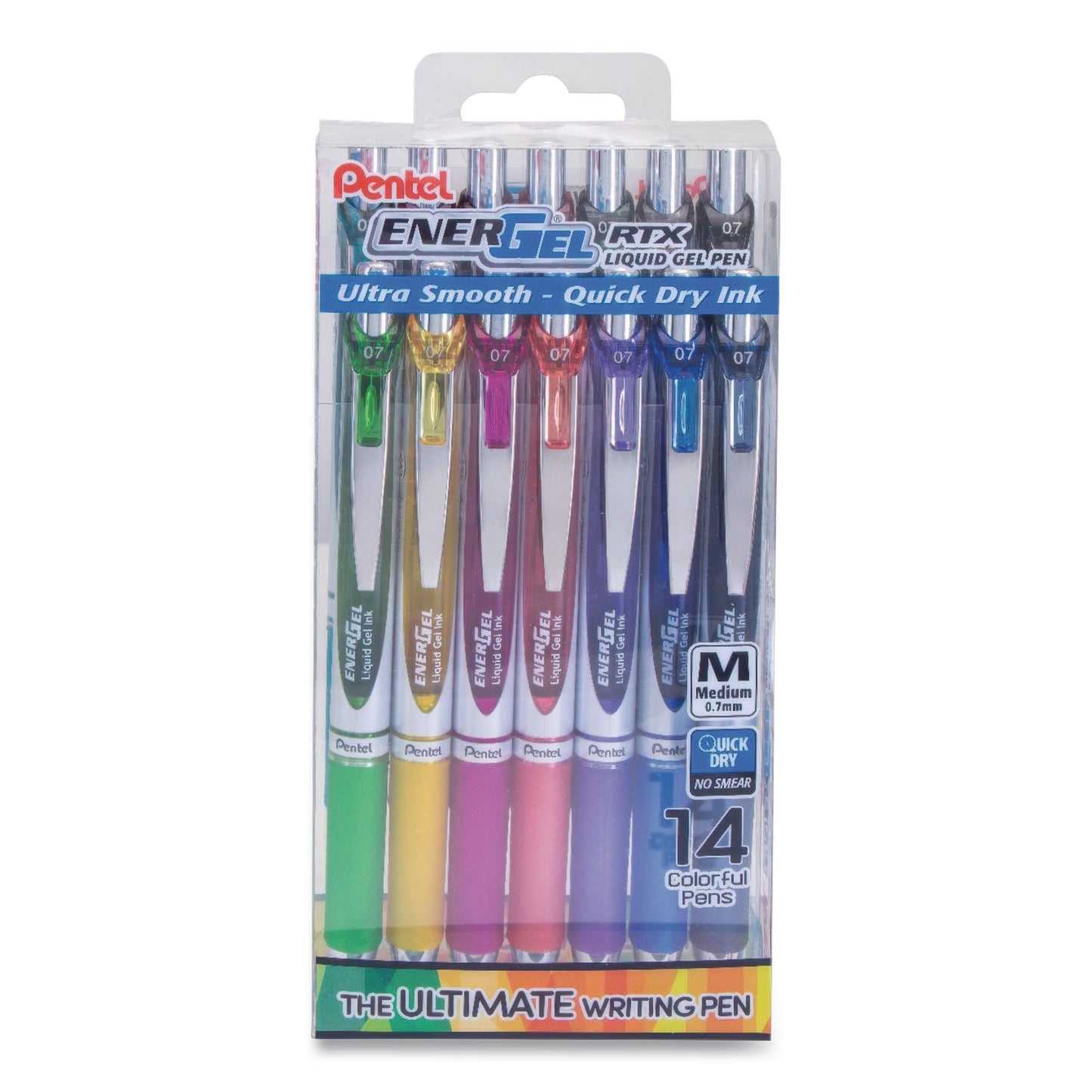 Pentel® EnerGel RTX Gel Pen, Retractable, Medium 0.7 mm, Assorted Creative Ink and Barrel Colors, 14/Pack (PENBL77PC14M)