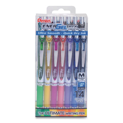 Pentel® EnerGel RTX Gel Pen, Retractable, Medium 0.7 mm, Assorted Creative Ink and Barrel Colors, 14/Pack (PENBL77PC14M)