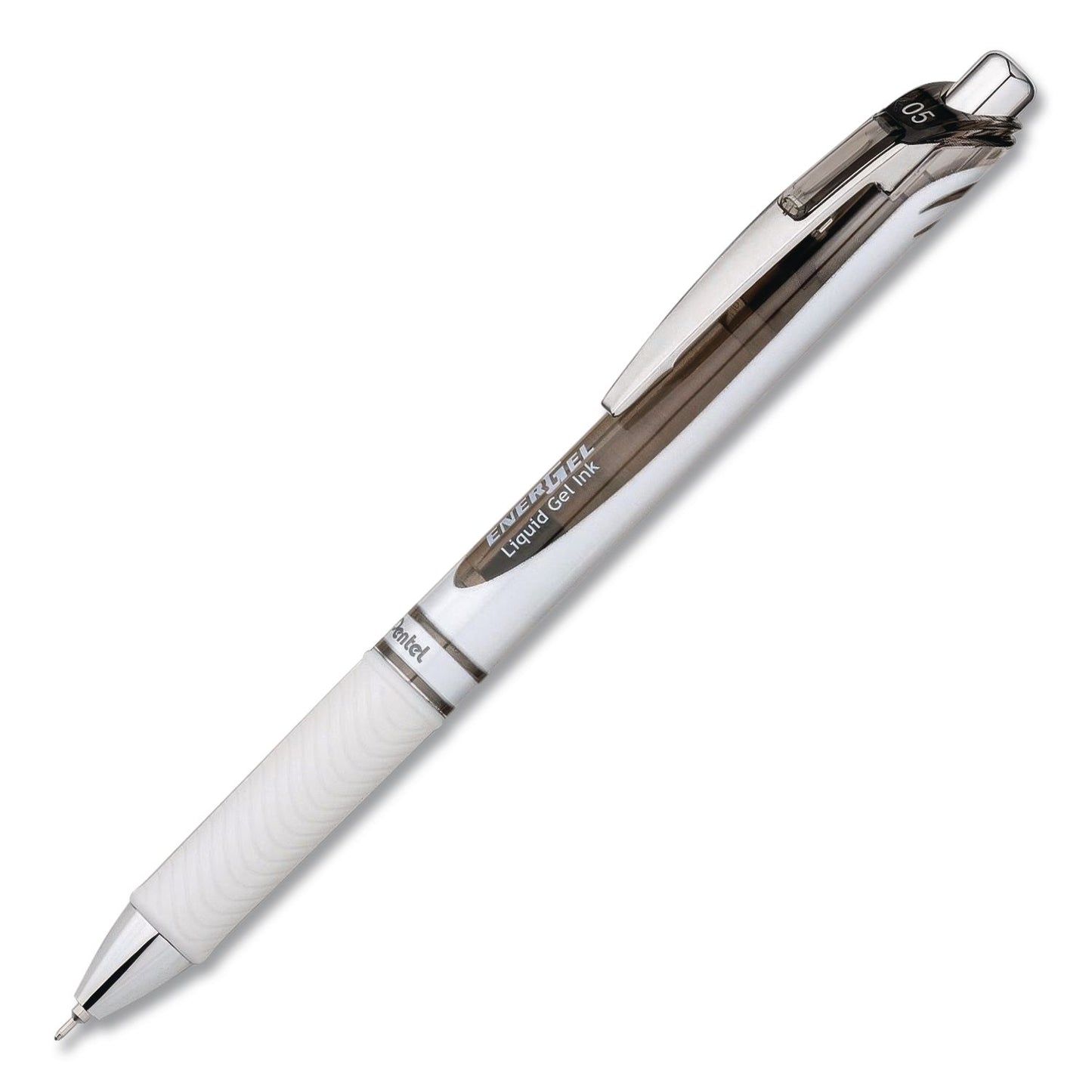 Pentel® EnerGel Pearl Deluxe RTX Gel Pen, Retractable, Medium 0.7 mm, Black Ink, Pearl White/Smoke Barrel, Dozen (PENBL77PWADZ)