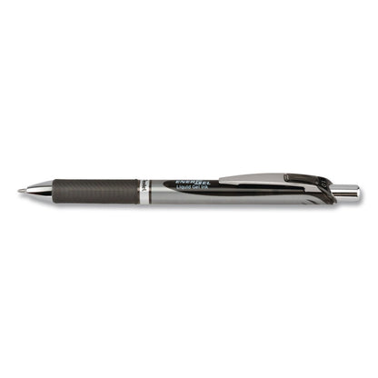 Pentel® EnerGel RTX Gel Pen, Retractable, Bold 1 mm, Black Ink, Black/Gray Barrel, Dozen (PENBL80ADZ)