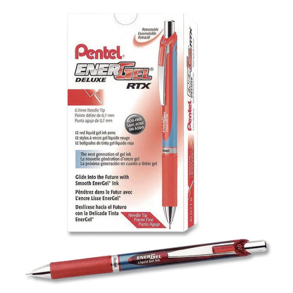 Pentel® EnerGel RTX Deluxe Gel Pen, Retractable, Medium 0.7 mm, Red Ink, Red/Blue Barrel, Dozen (PENBLN77BDZ)