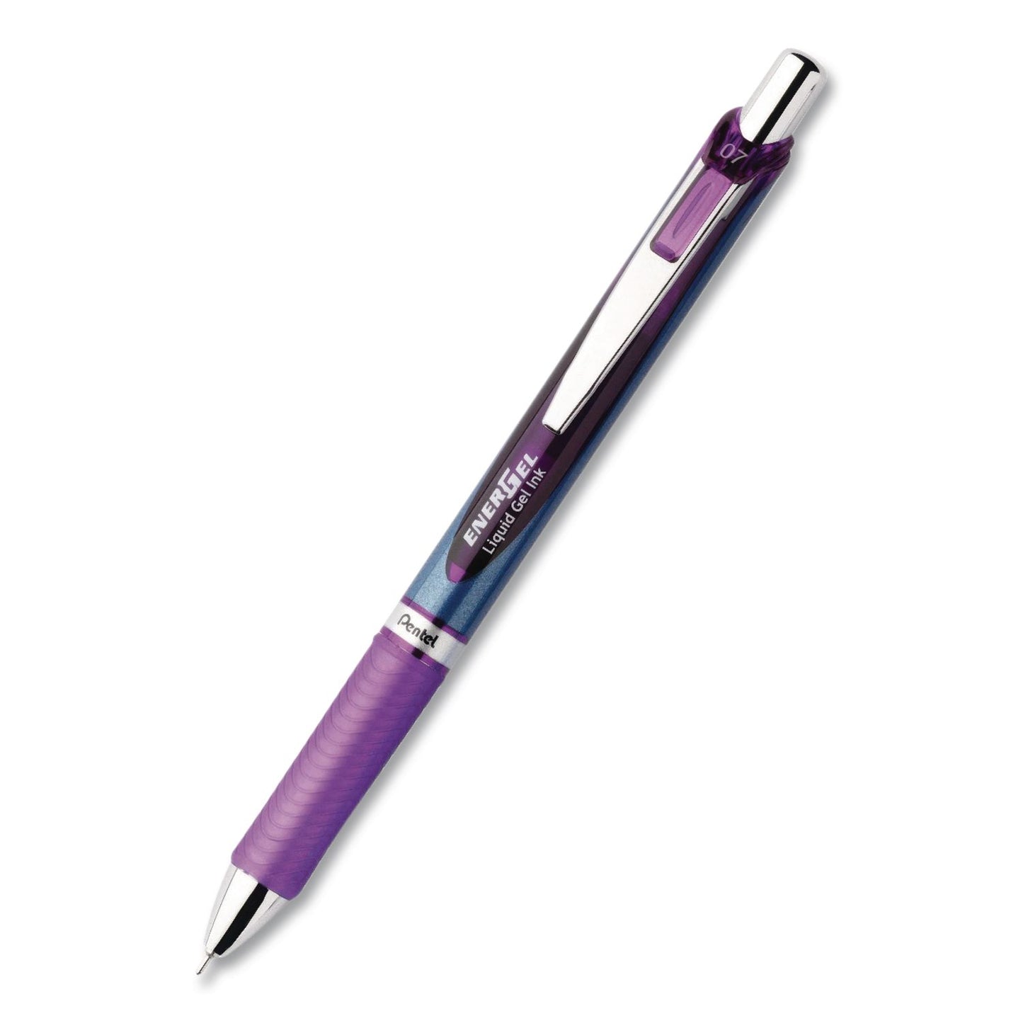 Pentel® EnerGel RTX Deluxe Gel Pen, Retractable, Medium 0.7 mm, Violet Ink, Violet/Blue Barrel, Dozen (PENBLN77VDZ)
