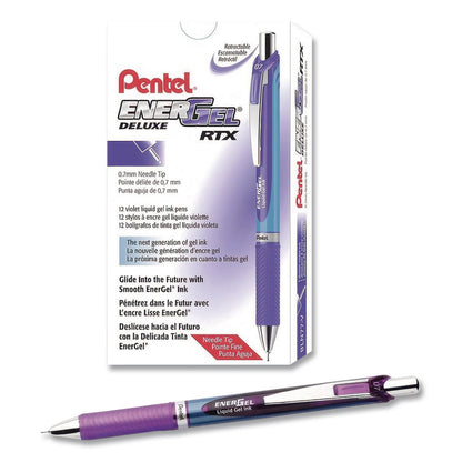 Pentel® EnerGel RTX Deluxe Gel Pen, Retractable, Medium 0.7 mm, Violet Ink, Violet/Blue Barrel, Dozen (PENBLN77VDZ)