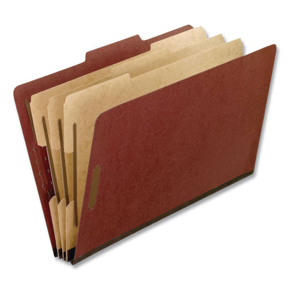 Pendaflex® Heavy-Duty Pressboard Classification Folder, 2/5-Cut Tab, Expands 2", 3 Dividers, 8 Fasteners, Legal Size, Brick Red, 10/Box (PFX2357R)