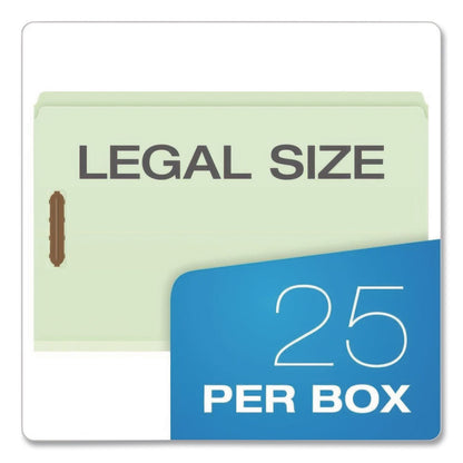 Pendaflex® Heavy-Duty Pressboard Fastener Folders, Straight Tab, Expands 2", 2 Fasteners, Legal Size, Light Green, 25/Box (PFX17185)