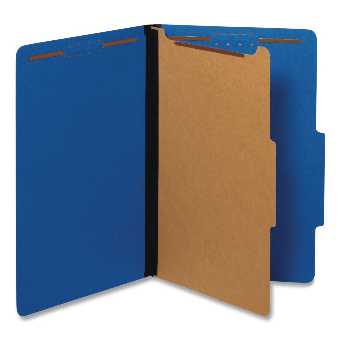 Pendaflex® Heavy-Duty Pressboard Classification Folder, 2/5-Cut Tab, Expands 1.75", 1 Divider, 4 Fasteners, Legal Size, Dark Blue, 10/BX (PFX28732P)
