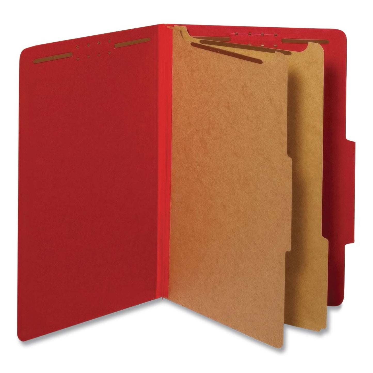 Pendaflex® Heavy-Duty Pressboard Classification Folder, 2/5-Cut Tab, Expands 2.5", 2 Divider, 6 Fastener, Legal Size, Bright Red, 10/Box (PFX29031P)