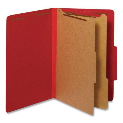 Pendaflex® Heavy-Duty Pressboard Classification Folder, 2/5-Cut Tab, Expands 2.5", 2 Divider, 6 Fastener, Legal Size, Bright Red, 10/Box (PFX29031P)