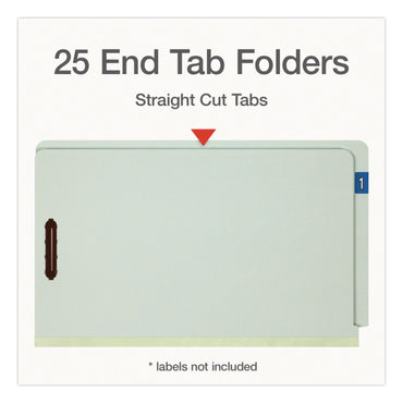 Pendaflex® Colored Pressboard End Tab Fastener Folders, Straight Tab, Expands 1", 2 Fasteners, Legal Size, Light Green, 25/Box (PFX47705)