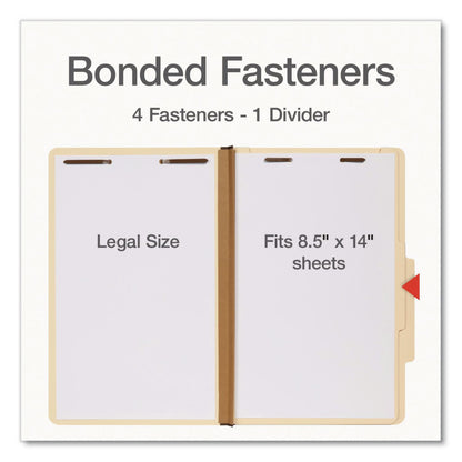 Pendaflex® Manila Top Tab Classification Folders, 2/5-Cut Tab, Expands 1.75", 1 Divider, 4 Fasteners, Legal Size, Manila, 10/Box (PFX98621P)