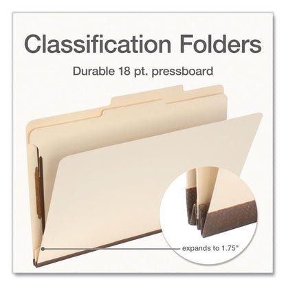 Pendaflex® Manila Top Tab Classification Folders, 2/5-Cut Tab, Expands 1.75", 1 Divider, 4 Fasteners, Legal Size, Manila, 10/Box (PFX98621P)
