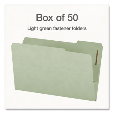 Pendaflex® Heavy-Duty Pressboard Fastener Folders, 2/5-Cut Tab: Right, Expands 2", 2 Fasteners, Legal Size, Gray/Green, 25/Box (PFX1006938)