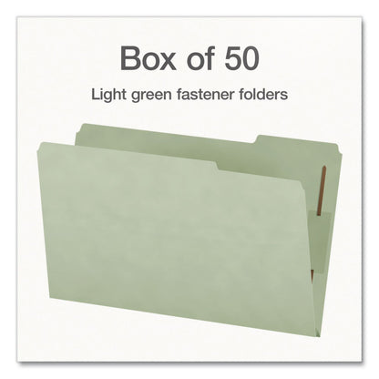 Pendaflex® Heavy-Duty Pressboard Fastener Folders, 2/5-Cut Tab: Right, Expands 2", 2 Fasteners, Legal Size, Gray/Green, 25/Box (PFX1006938)