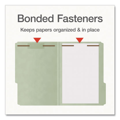 Pendaflex® Heavy-Duty Pressboard Fastener Folders, 2/5-Cut Tab: Right, Expands 2", 2 Fasteners, Legal Size, Gray/Green, 25/Box (PFX1006938)