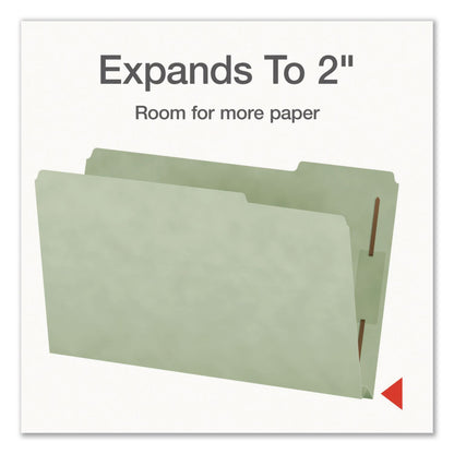 Pendaflex® Heavy-Duty Pressboard Fastener Folders, 2/5-Cut Tab: Right, Expands 2", 2 Fasteners, Legal Size, Gray/Green, 25/Box (PFX1006938)