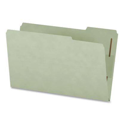 Pendaflex® Heavy-Duty Pressboard Fastener Folders, 2/5-Cut Tab: Right, Expands 2", 2 Fasteners, Legal Size, Gray/Green, 25/Box (PFX1006938)