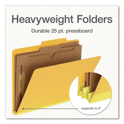 Pendaflex® Heavy-Duty Pressboard Classification Folder, Expands 2", 2 Full-Pocket Dividers, 6 Fasteners, Letter Size, Yellow, 10/Box (PFX1006942)