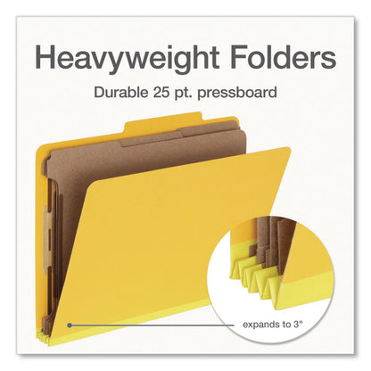 Pendaflex® Heavy-Duty Pressboard Classification Folder, 2/5-Cut Tab, Expands 3", 3 Dividers, 8 Fasteners, Letter Size, Yellow, 10/Box (PFX1006943)