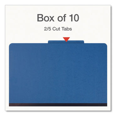 Pendaflex® Heavy-Duty Pressboard Classification Folder, 2/5-Cut Tab: Right, Expands 3", 3 Dividers, 8 Fasteners, Legal Size, Blue, 10/BX (PFX1006944)