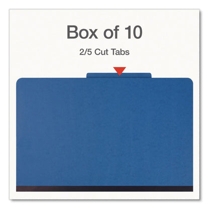 Pendaflex® Heavy-Duty Pressboard Classification Folder, 2/5-Cut Tab: Right, Expands 3", 3 Dividers, 8 Fasteners, Legal Size, Blue, 10/BX (PFX1006944)