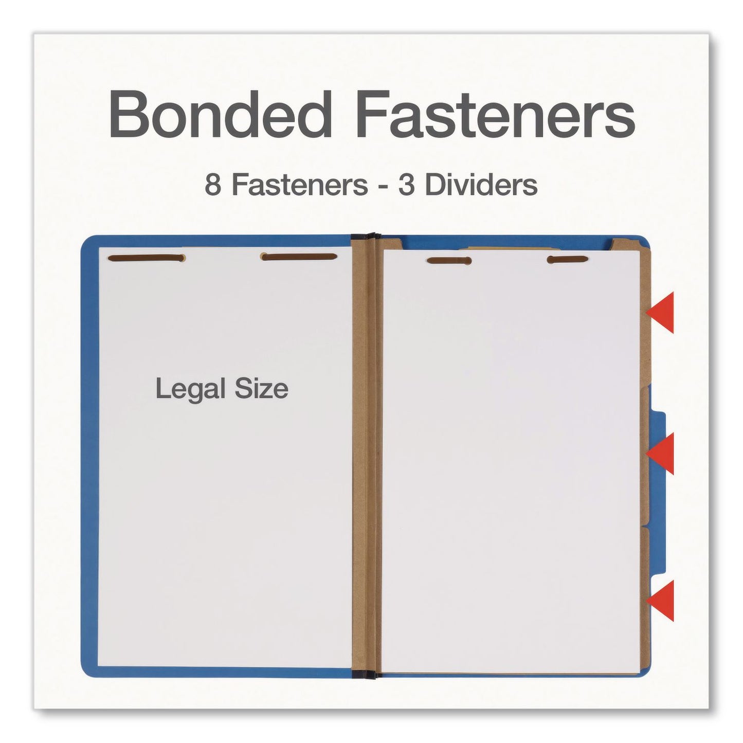 Pendaflex® Heavy-Duty Pressboard Classification Folder, 2/5-Cut Tab: Right, Expands 3", 3 Dividers, 8 Fasteners, Legal Size, Blue, 10/BX (PFX1006944)
