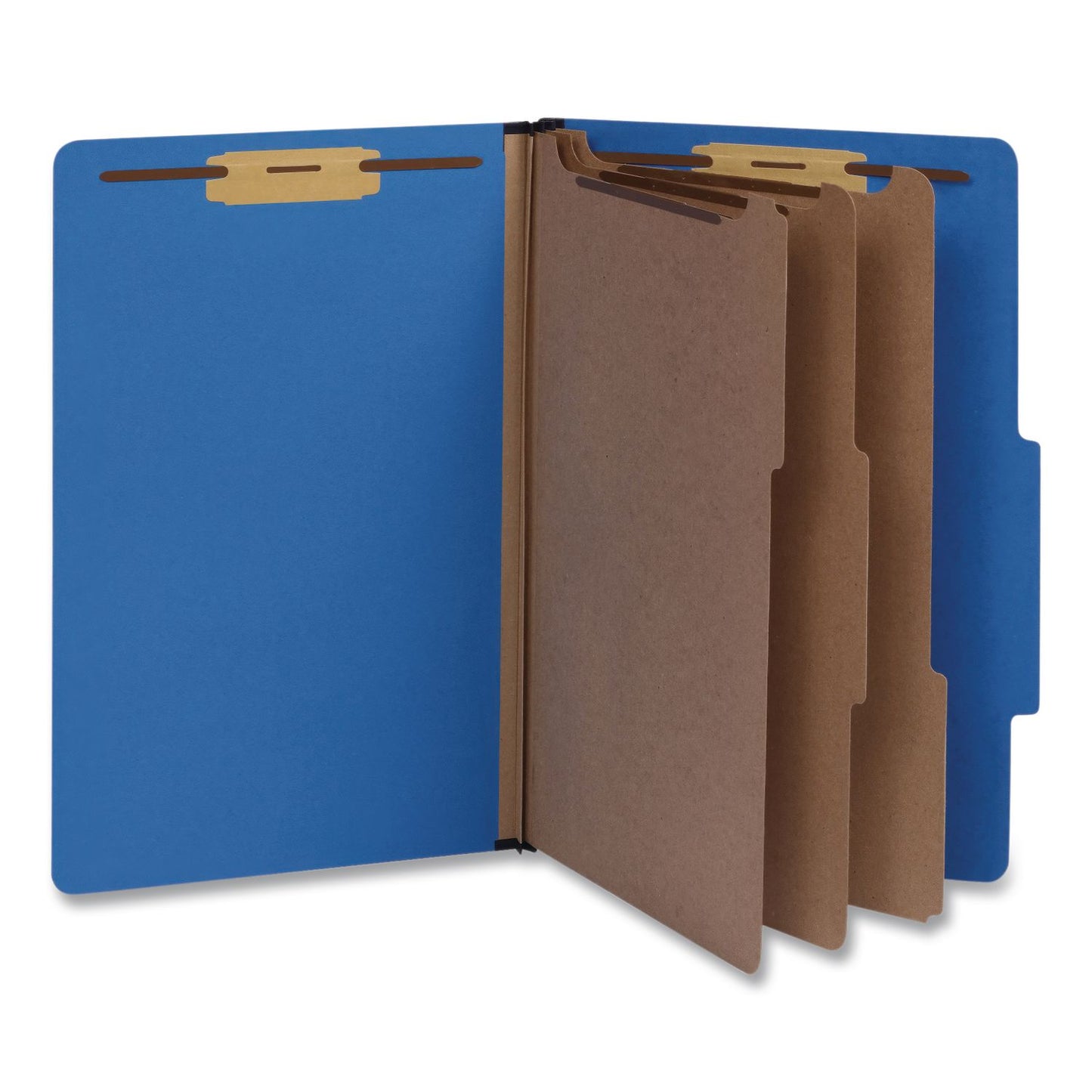 Pendaflex® Heavy-Duty Pressboard Classification Folder, 2/5-Cut Tab: Right, Expands 3", 3 Dividers, 8 Fasteners, Legal Size, Blue, 10/BX (PFX1006944)