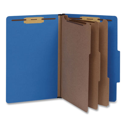Pendaflex® Heavy-Duty Pressboard Classification Folder, 2/5-Cut Tab: Right, Expands 3", 3 Dividers, 8 Fasteners, Legal Size, Blue, 10/BX (PFX1006944)