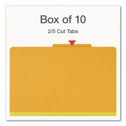 Pendaflex® Heavy-Duty Pressboard Classification Folder, 2/5-Cut Tab, Expands 3", 3 Dividers, 8 Fasteners, Legal Size, Yellow, 10/Box (PFX1006946)