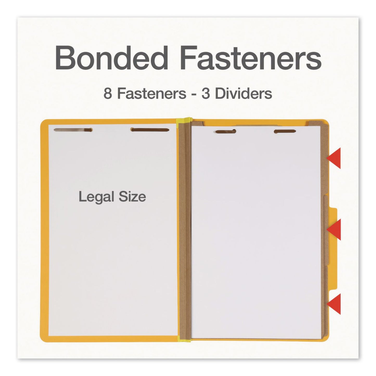 Pendaflex® Heavy-Duty Pressboard Classification Folder, 2/5-Cut Tab, Expands 3", 3 Dividers, 8 Fasteners, Legal Size, Yellow, 10/Box (PFX1006946)