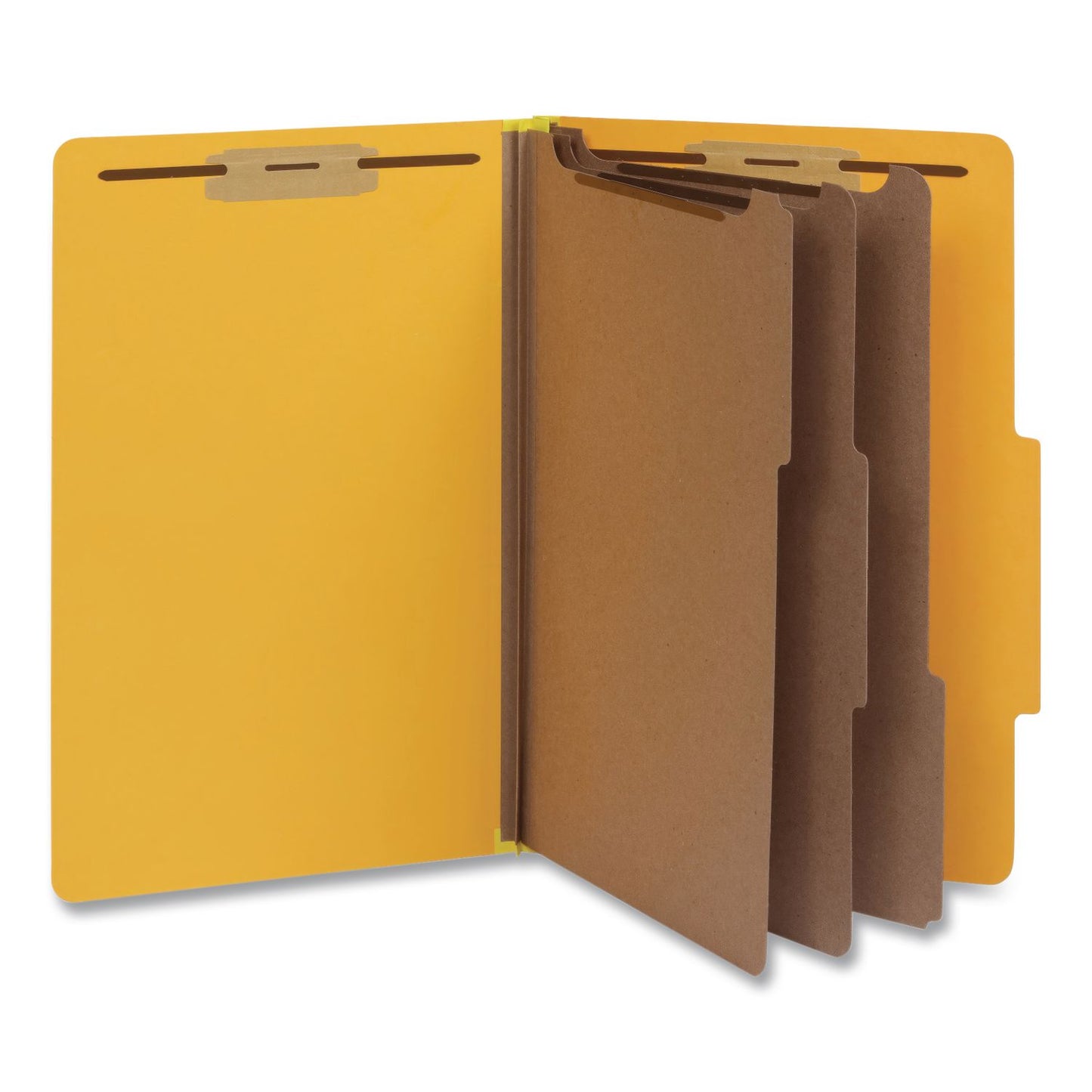 Pendaflex® Heavy-Duty Pressboard Classification Folder, 2/5-Cut Tab, Expands 3", 3 Dividers, 8 Fasteners, Legal Size, Yellow, 10/Box (PFX1006946)