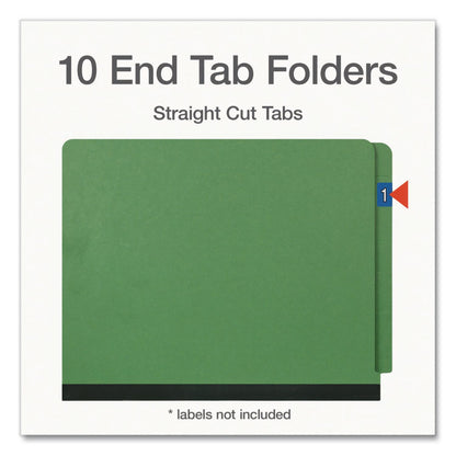 Pendaflex® Heavy-Duty Pressboard End Tab Classification Folders, Expands 2", 2 Dividers, 6 Fasteners, Letter Size, Green, 10/Box (PFX1006948)