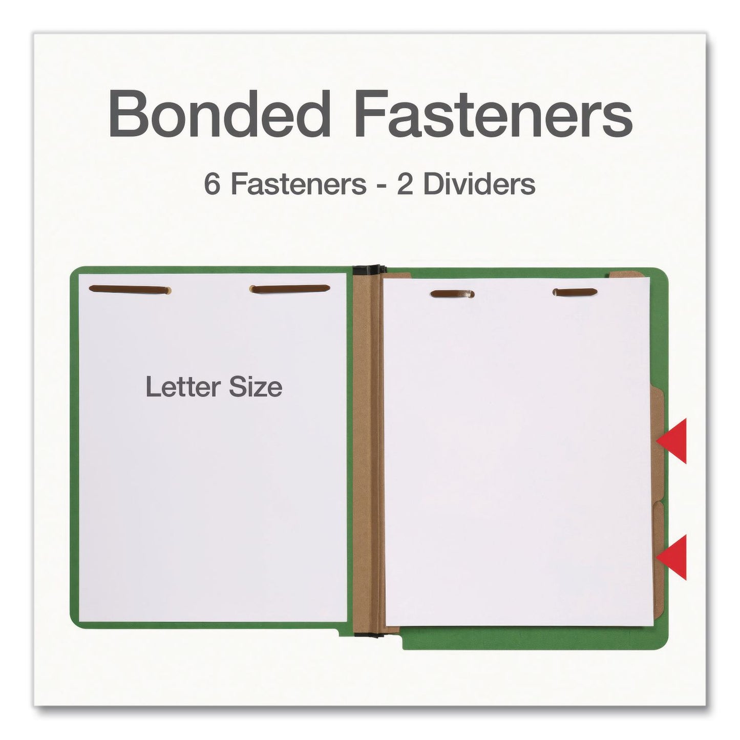 Pendaflex® Heavy-Duty Pressboard End Tab Classification Folders, Expands 2", 2 Dividers, 6 Fasteners, Letter Size, Green, 10/Box (PFX1006948)