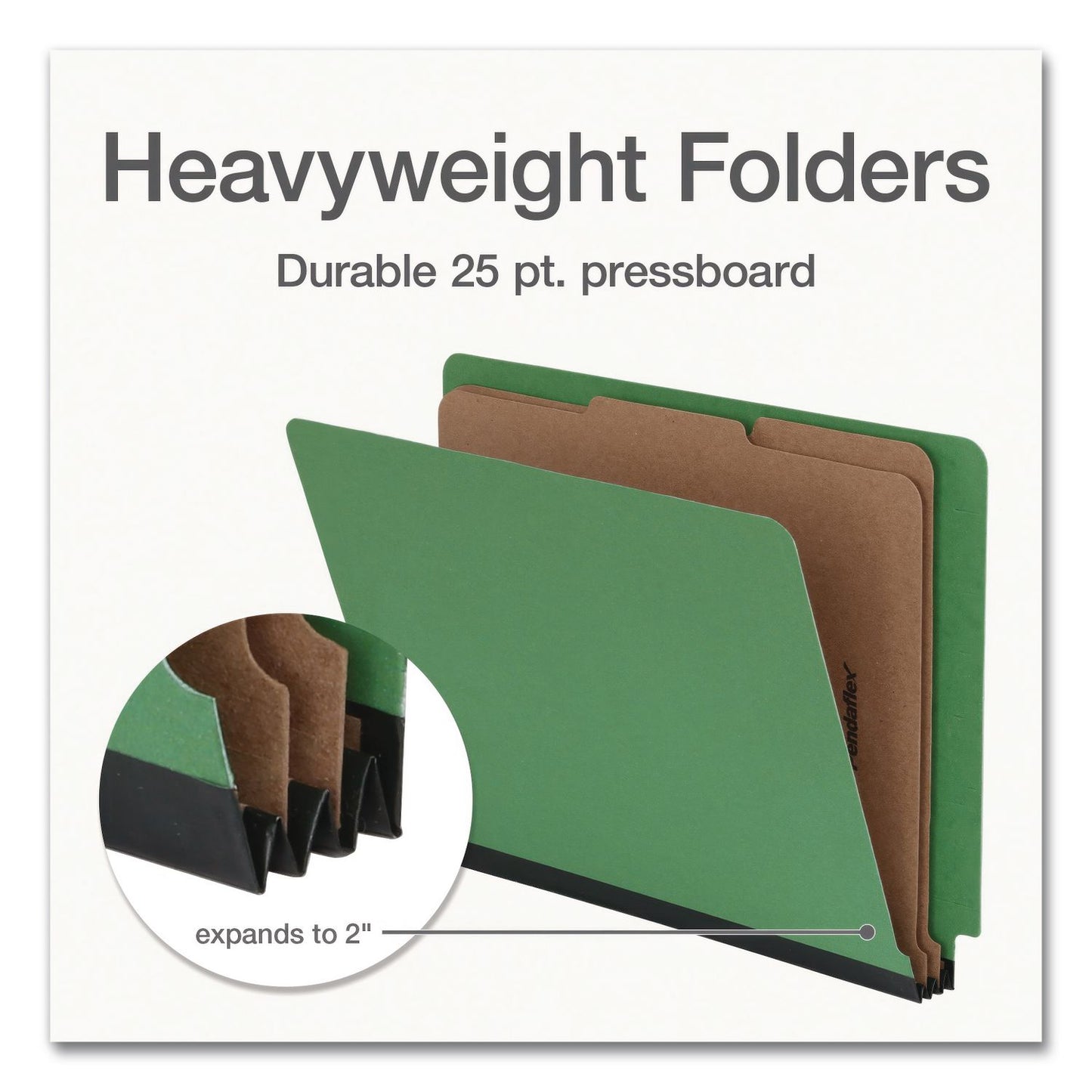 Pendaflex® Heavy-Duty Pressboard End Tab Classification Folders, Expands 2", 2 Dividers, 6 Fasteners, Letter Size, Green, 10/Box (PFX1006948)