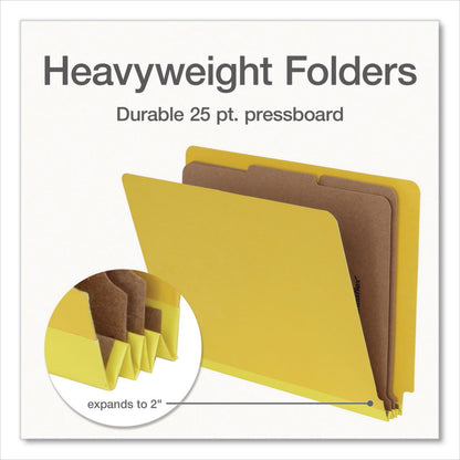Pendaflex® Heavy-Duty Pressboard End Tab Classification Folders, Expands 2", 2 Dividers, 6 Fasteners, Letter Size, Yellow, 10/Box (PFX1006949)