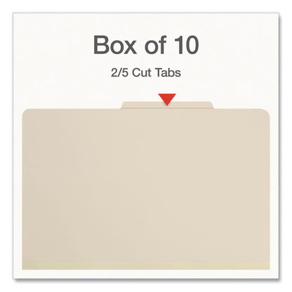 Pendaflex® Heavy-Duty Pressboard Classification Folder, 2/5-Cut Tab, Expands 2", 2 Dividers, 6 Fasteners, Legal Size, Manila, 10/Box (PFX1006955)