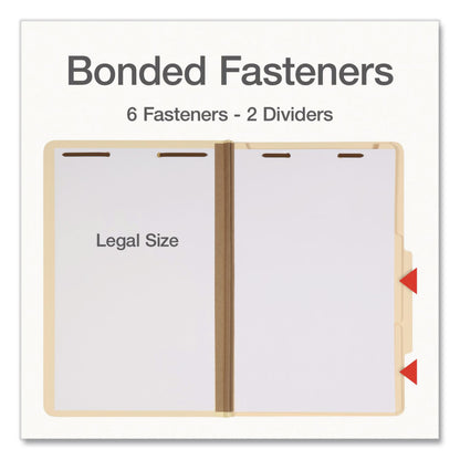 Pendaflex® Heavy-Duty Pressboard Classification Folder, 2/5-Cut Tab, Expands 2", 2 Dividers, 6 Fasteners, Legal Size, Manila, 10/Box (PFX1006955)