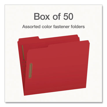 Pendaflex® Heavy-Duty Fastener Folder, 1/3-Cut Tab: Assorted, Expands 0.75", 2 Fasteners, Letter Size, Assorted, 50/Box (PFX1006957)