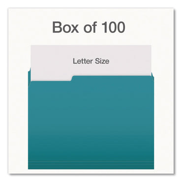 Pendaflex® Double-Ply Reinforced Top Tab Colored File Folders, 1/3-Cut Tabs: Assorted, Letter, 0.75" Expansion, Teal, 100/Box (PFX1006995)