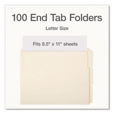 Pendaflex® Manila End Tab Folders, 1/3-Cut Tabs: Assorted, Letter Size, 0.75" Expansion, Manila, 100/Box (PFX1007001)