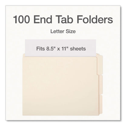 Pendaflex® Manila End Tab Folders, 1/3-Cut Tabs: Assorted, Letter Size, 0.75" Expansion, Manila, 100/Box (PFX1007001)