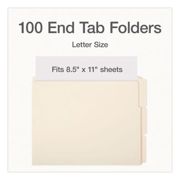 Pendaflex® Manila End Tab Expansion Folders, 1/3-Cut Tabs: Assorted, Letter Size, 0.75" Expansion, Manila, 100/Box (PFX1007003)